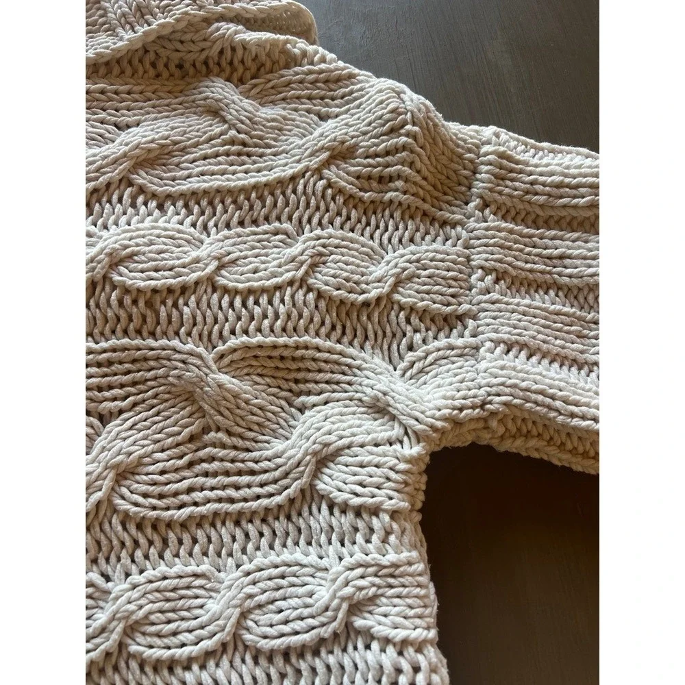 Chunky Cable Knit‎ Sweater Cardigan Hygge Short Sleeve Cream Cozy Cottagecore